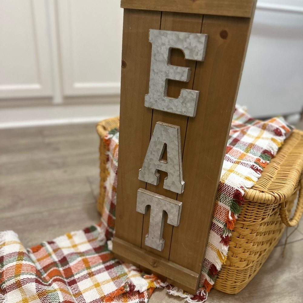 Rustic Wooden 'EAT' Wall Sign Wall Art Farmhouse Cottage Core 23”